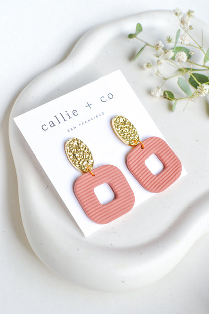 Grace Statement Earrings, Gold & Blush, Handmade Clay Earrings, Minimalist Modern, Hypoallergenic Titanium Posts