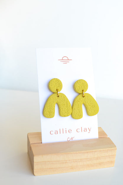 Caroline Arches in Chartreuse, Handmade Clay Statement Earrings, Modern, Hypoallergenic Titanium Posts