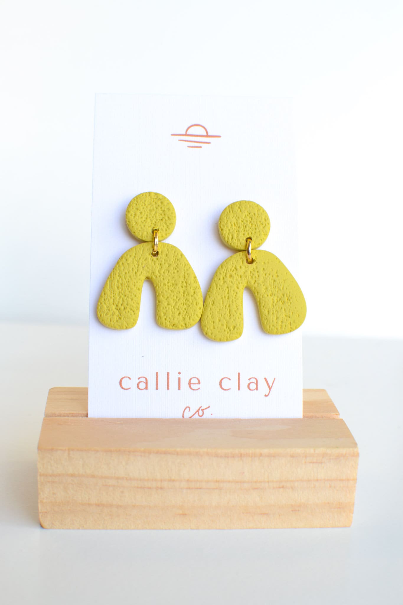 Caroline Arches in Chartreuse, Handmade Clay Statement Earrings, Modern, Hypoallergenic Titanium Posts