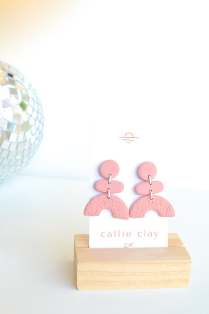 Cleo Clay Statement Earrings in Rose, Hypoallergenic Titanium Posts, Lightweight, Handmade Statement Earrings, Gift For Her