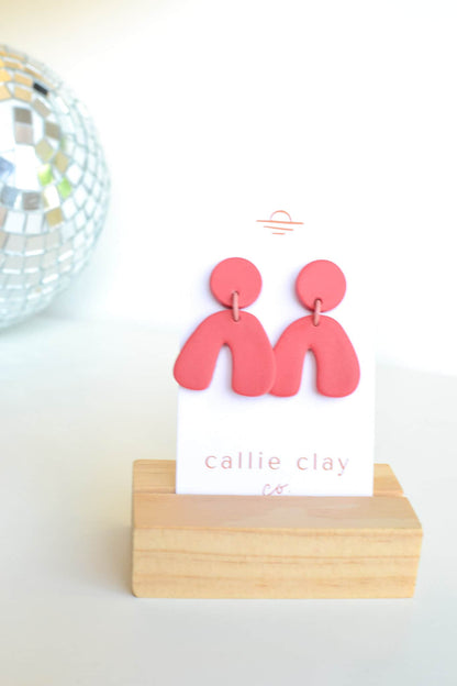 Caroline Arches, Strawberry, Handmade Clay Statement Earrings, Modern, Hypoallergenic Titanium Posts