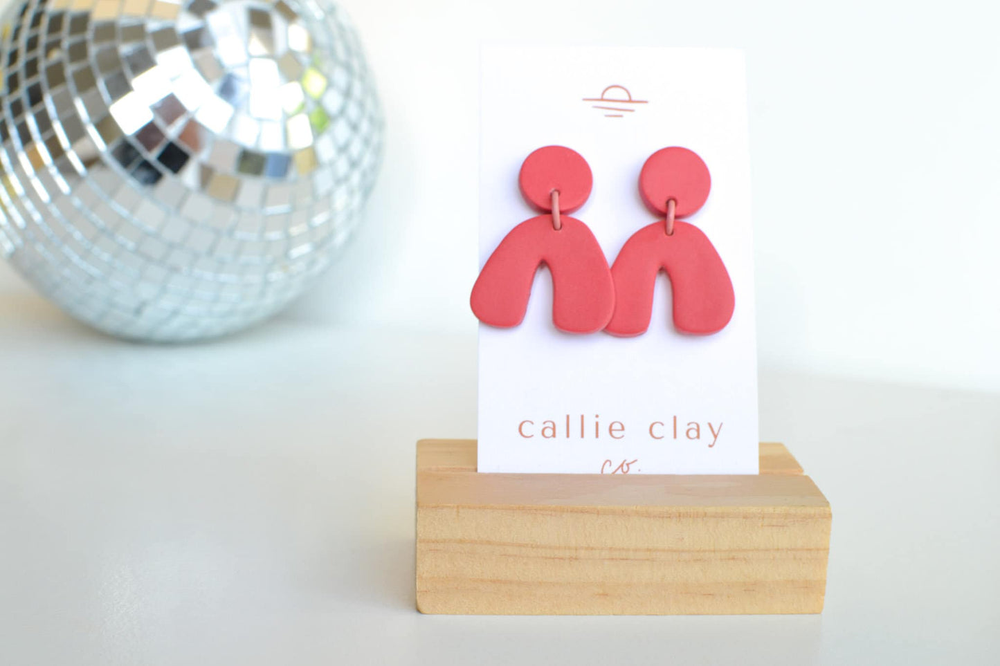 Caroline Arches, Strawberry, Handmade Clay Statement Earrings, Modern, Hypoallergenic Titanium Posts