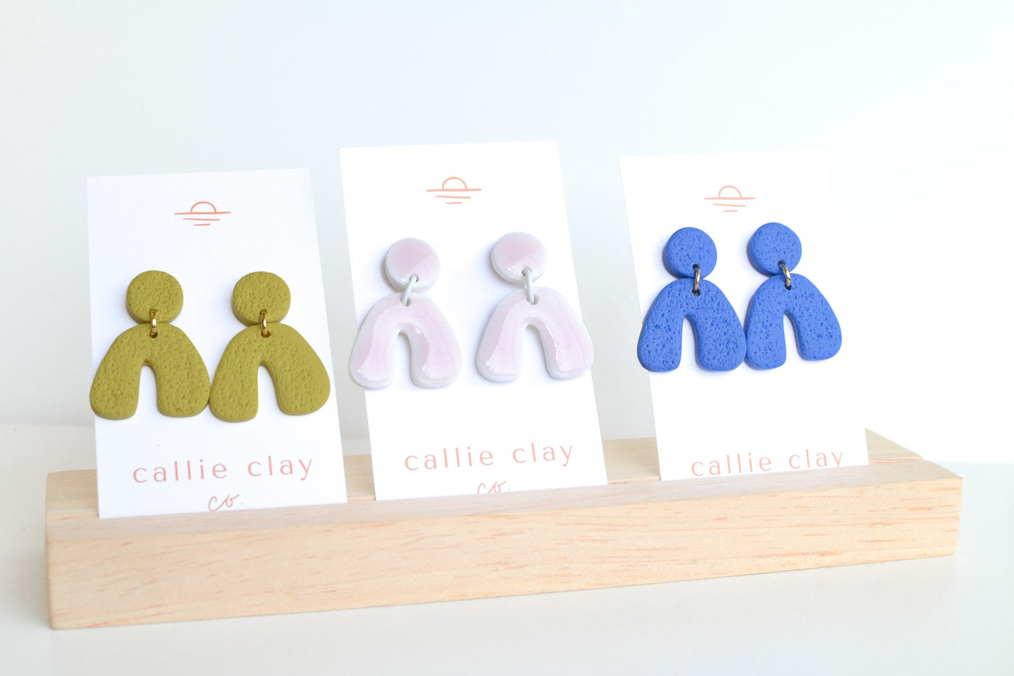 Caroline Arches, Textured Blue, Handmade Clay Statement Earrings, Modern, Hypoallergenic Titanium Posts