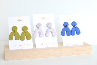 Caroline Arches, Textured Blue, Handmade Clay Statement Earrings, Modern, Hypoallergenic Titanium Posts