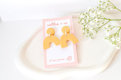 Caroline Arches, Mustard Yellow, Handmade Clay Statement Earrings, Modern, Hypoallergenic Titanium Posts