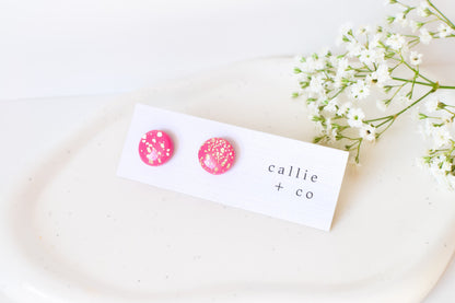 Pink & Gold Glossy Stud Earrings, Polymer Clay Earrings, Hypoallergenic Titanium Posts, Lightweight, Handmade, Modern