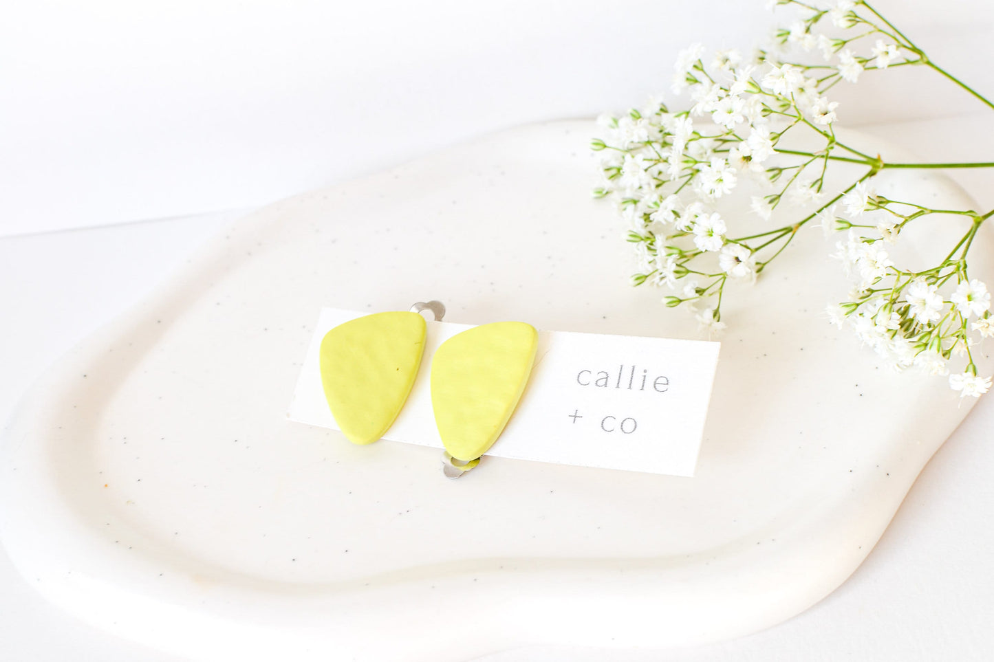 Clip-On Earrings, Abstract Lime Green, Polymer Clay Earrings, Lightweight, Handmade, Modern