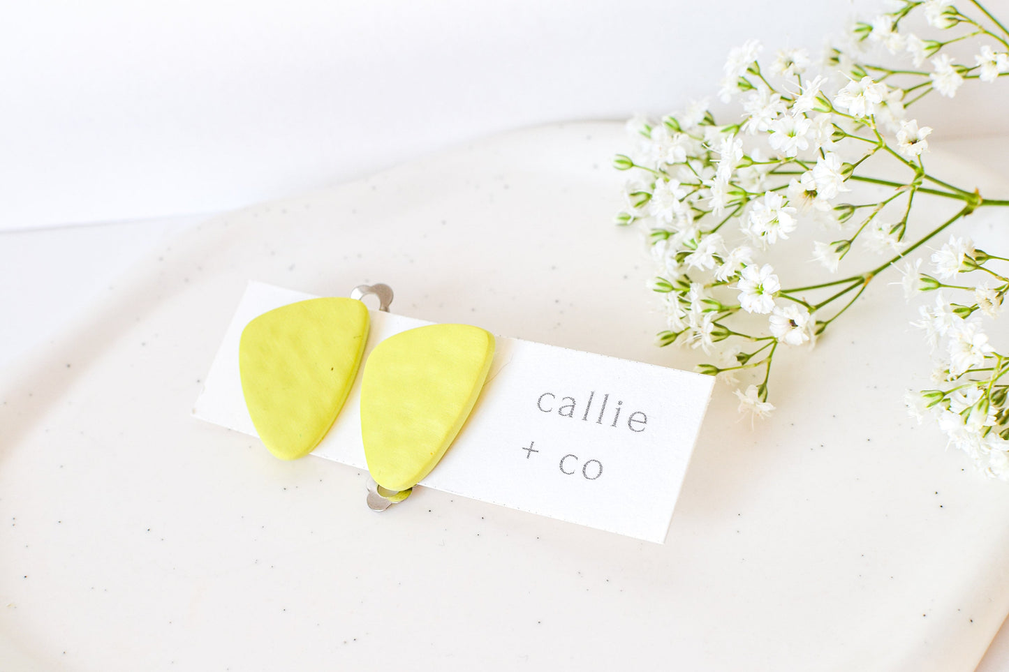 Clip-On Earrings, Abstract Lime Green, Polymer Clay Earrings, Lightweight, Handmade, Modern