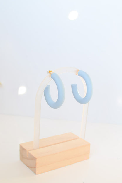 Medium Blue Polymer Clay Hoops, Hypoallergenic Titanium Posts, Lightweight, Handmade Statement Earrings, Gift For Her