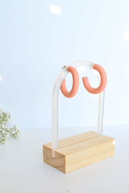 Medium Polymer Clay Hoops in Coral, Hypoallergenic Titanium Posts, Lightweight, Handmade Statement Earrings, Gift For Her