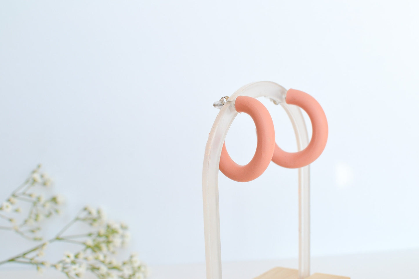 Medium Polymer Clay Hoops in Coral, Hypoallergenic Titanium Posts, Lightweight, Handmade Statement Earrings, Gift For Her