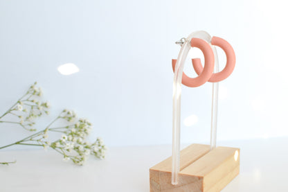 Medium Polymer Clay Hoops in Coral, Hypoallergenic Titanium Posts, Lightweight, Handmade Statement Earrings, Gift For Her