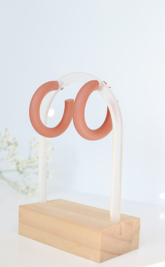 Polymer Clay Hoops in Blush Brown, Medium/Large, Hypoallergenic Titanium Posts, Lightweight, Handmade Statement Earrings, Gift For Her