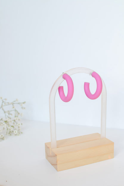 Medium Polymer Clay Hoops, Fuscia, Hypoallergenic Titanium Posts, Lightweight, Handmade Statement Earrings, Gift For Her