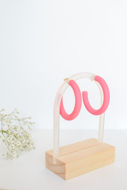 Barbie Pink Polymer Clay Hoops, Hypoallergenic Titanium Posts, Lightweight, Handmade Statement Earrings, Gift For Her