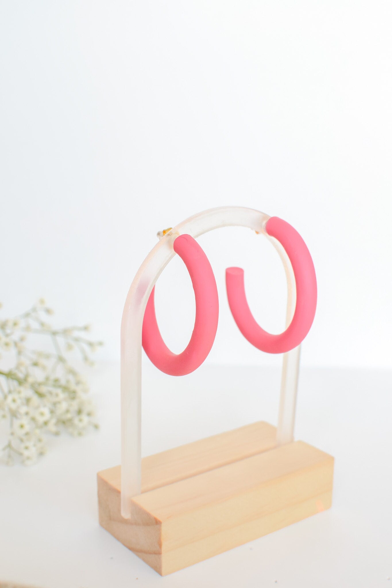 Barbie Pink Polymer Clay Hoops, Hypoallergenic Titanium Posts, Lightweight, Handmade Statement Earrings, Gift For Her