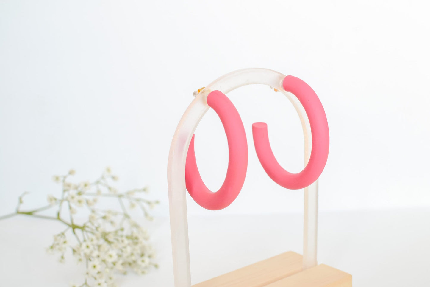 Barbie Pink Polymer Clay Hoops, Hypoallergenic Titanium Posts, Lightweight, Handmade Statement Earrings, Gift For Her