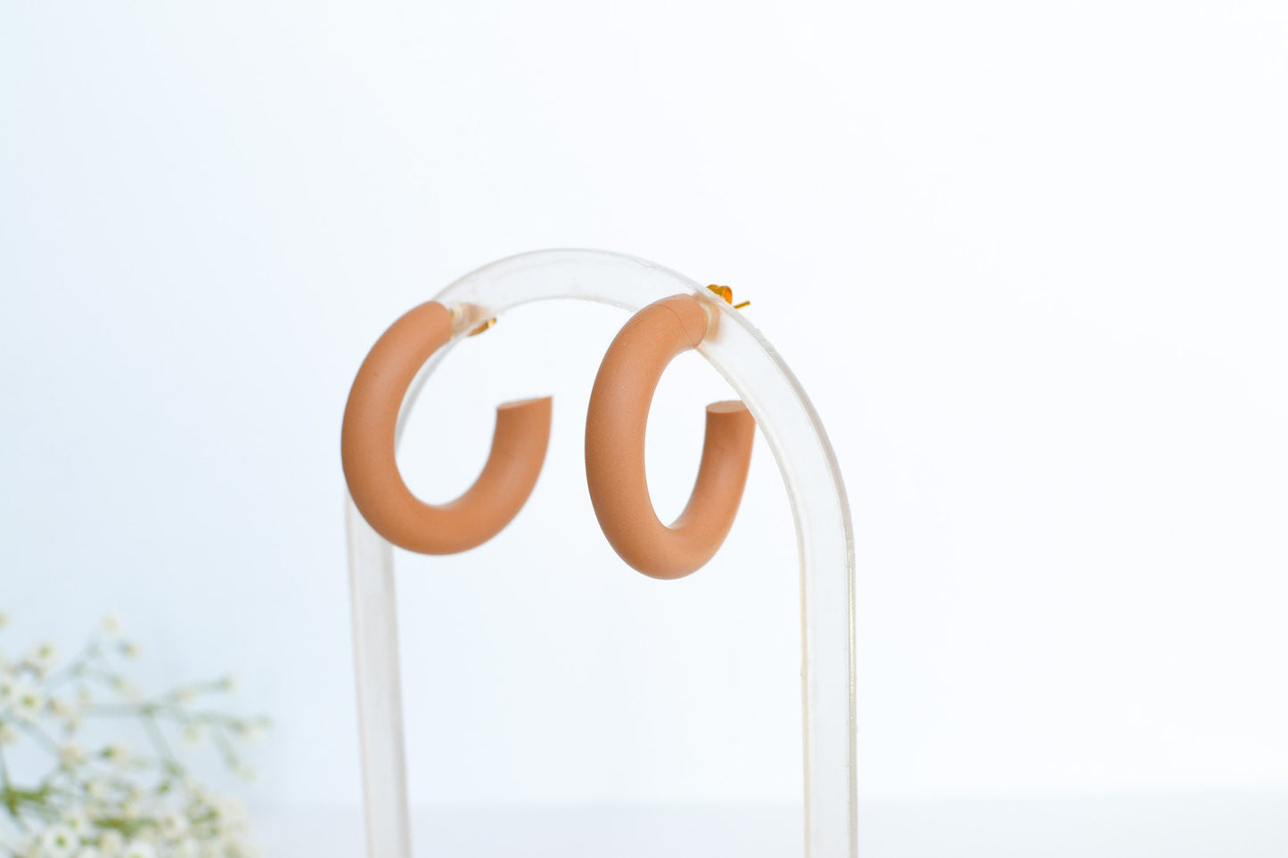 Small Polymer Clay Hoops, Toffee, Hypoallergenic Titanium Posts, Lightweight, Handmade Statement Earrings, Gift For Her