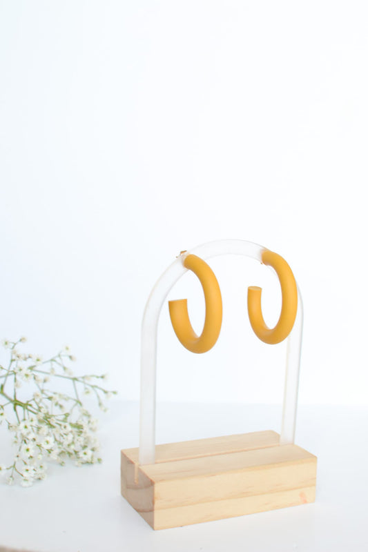 Mustard Yellow Polymer Clay Hoops, Hypoallergenic Titanium Posts, Lightweight, Handmade Statement Earrings, Gift For Her