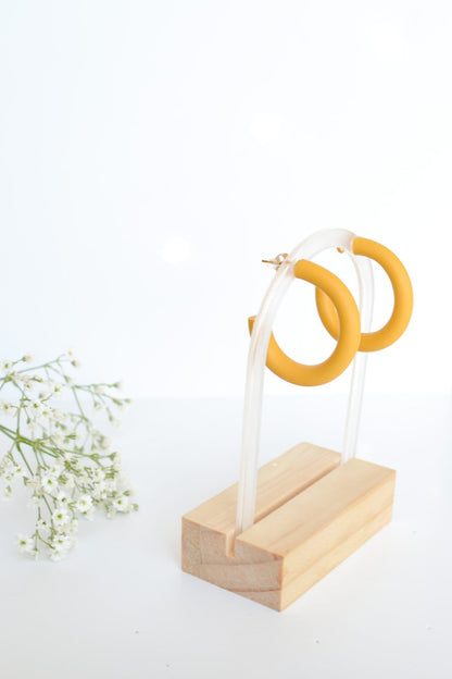 Mustard Yellow Polymer Clay Hoops, Hypoallergenic Titanium Posts, Lightweight, Handmade Statement Earrings, Gift For Her