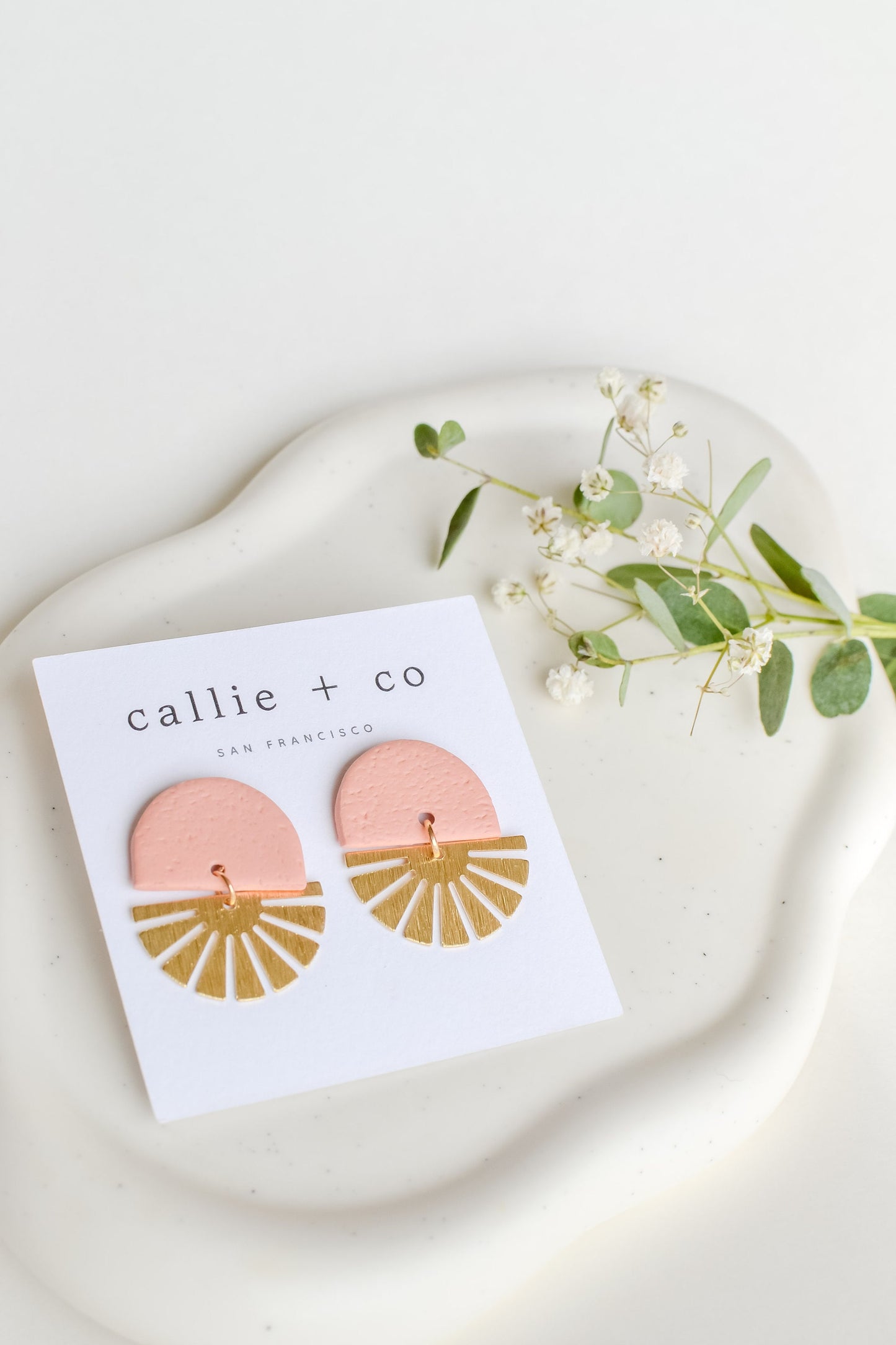 Sunburst Clay Earrings in Blush, Hypoallergenic Titanium Posts, Lightweight, Handmade Statement Earrings, Gift For Her