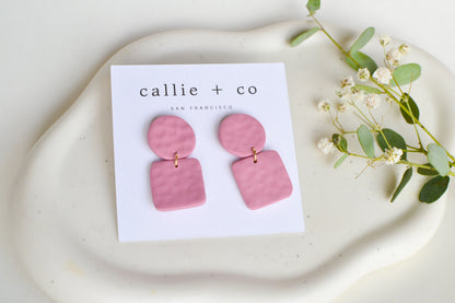 Juni Textured Clay Earrings in Blush, Modern Earrings, Hypoallergenic Titanium Posts, Lightweight, Handmade Statement Earrings, Gift For Her