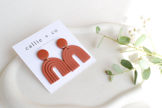 Ailey Arches, Clay Earrings in Terracotta, Modern Earrings, Hypoallergenic Titanium Posts, Lightweight, Handmade Statement Earrings