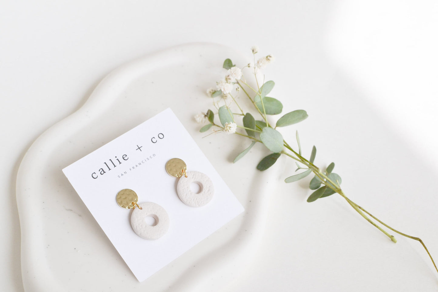 Rosie Statement Earrings in Ivory, Handmade Clay Earrings, Minimalist Modern, Hypoallergenic Titanium Posts, Gold