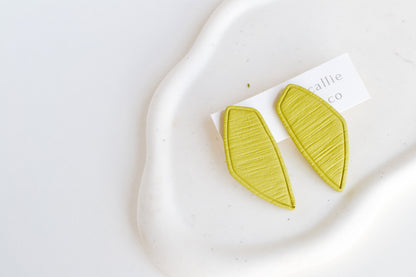 Dagg Textured Studs in Green Chartreuse, Polymer Clay Earrings, Hypoallergenic Titanium Posts, Lightweight, Handmade Modern Unique Earrings