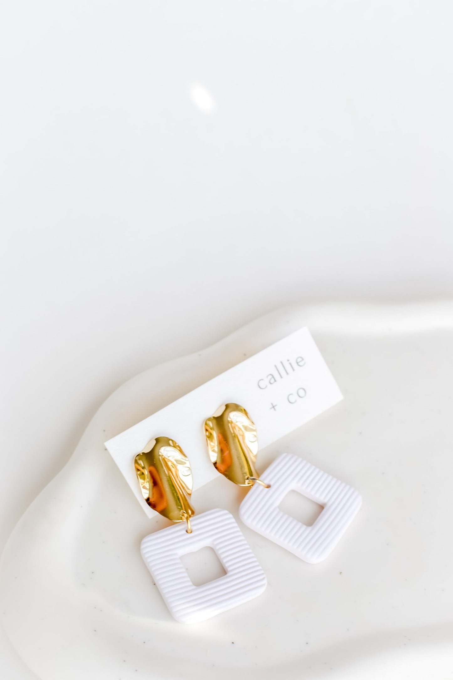 Grace Statement Earrings, Gold & White, Handmade Clay Earrings, Minimalist Modern, Hypoallergenic Titanium Posts