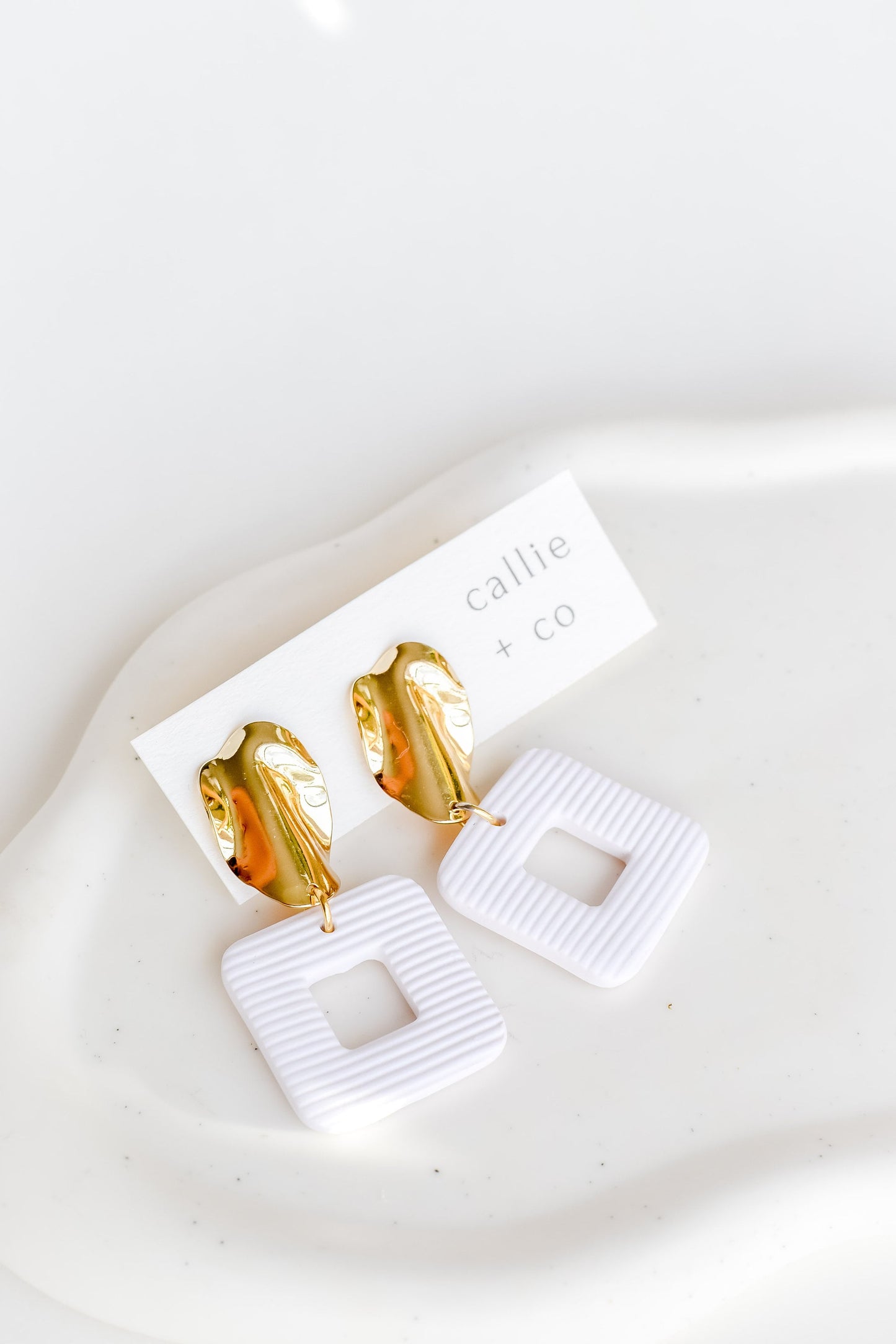 Grace Statement Earrings, Gold & White, Handmade Clay Earrings, Minimalist Modern, Hypoallergenic Titanium Posts