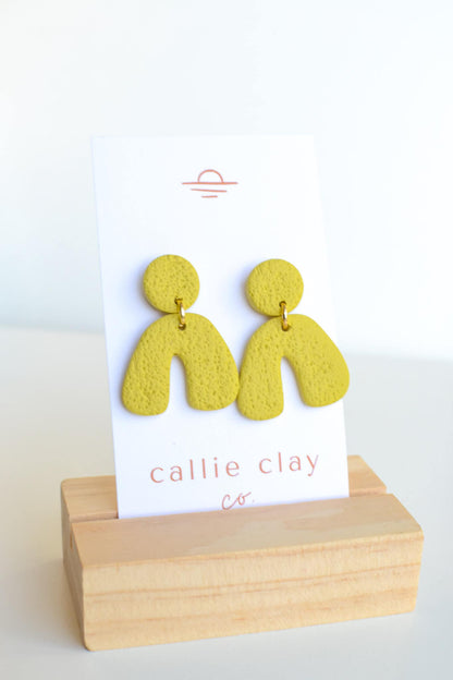 Caroline Arches in Chartreuse, Handmade Clay Statement Earrings, Modern, Hypoallergenic Titanium Posts