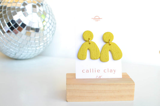 Caroline Arches in Chartreuse, Handmade Clay Statement Earrings, Modern, Hypoallergenic Titanium Posts