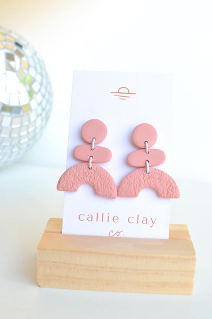 Cleo Clay Statement Earrings in Rose, Hypoallergenic Titanium Posts, Lightweight, Handmade Statement Earrings, Gift For Her