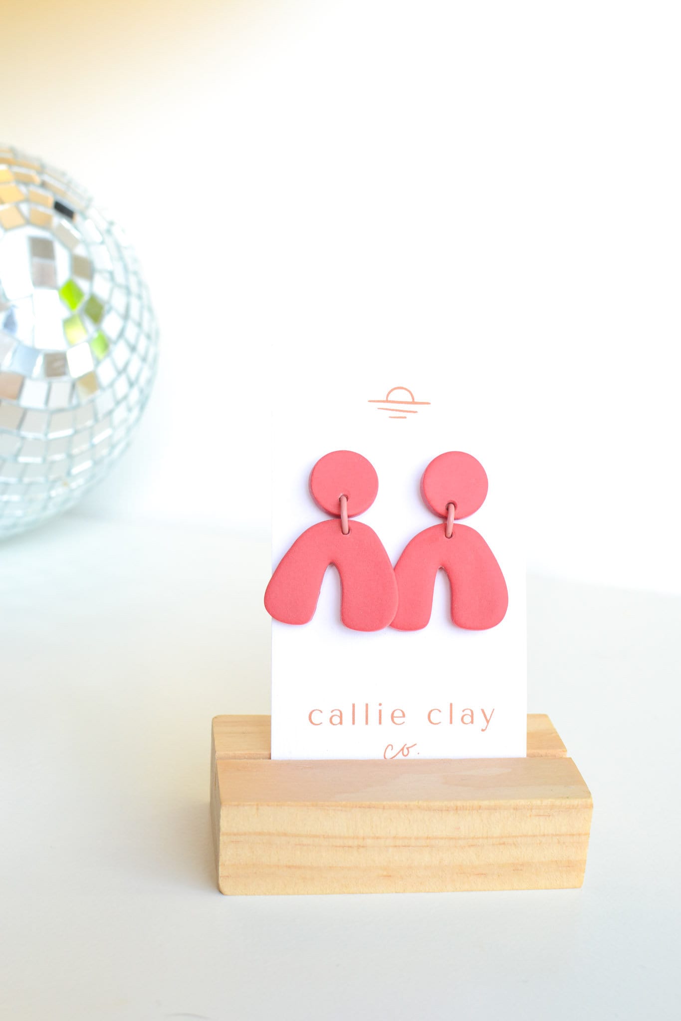 Caroline Arches, Strawberry, Handmade Clay Statement Earrings, Modern, Hypoallergenic Titanium Posts