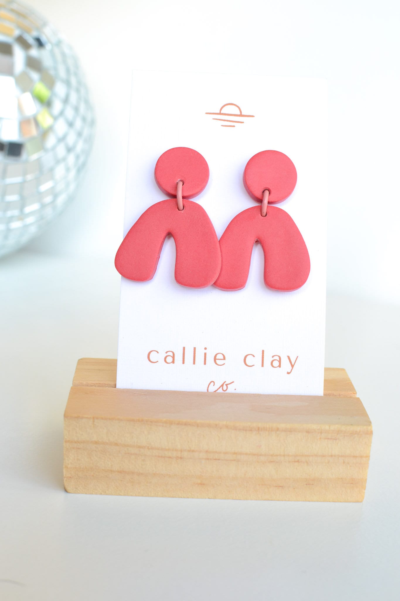 Caroline Arches, Strawberry, Handmade Clay Statement Earrings, Modern, Hypoallergenic Titanium Posts