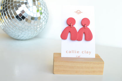 Caroline Arches, Strawberry, Handmade Clay Statement Earrings, Modern, Hypoallergenic Titanium Posts