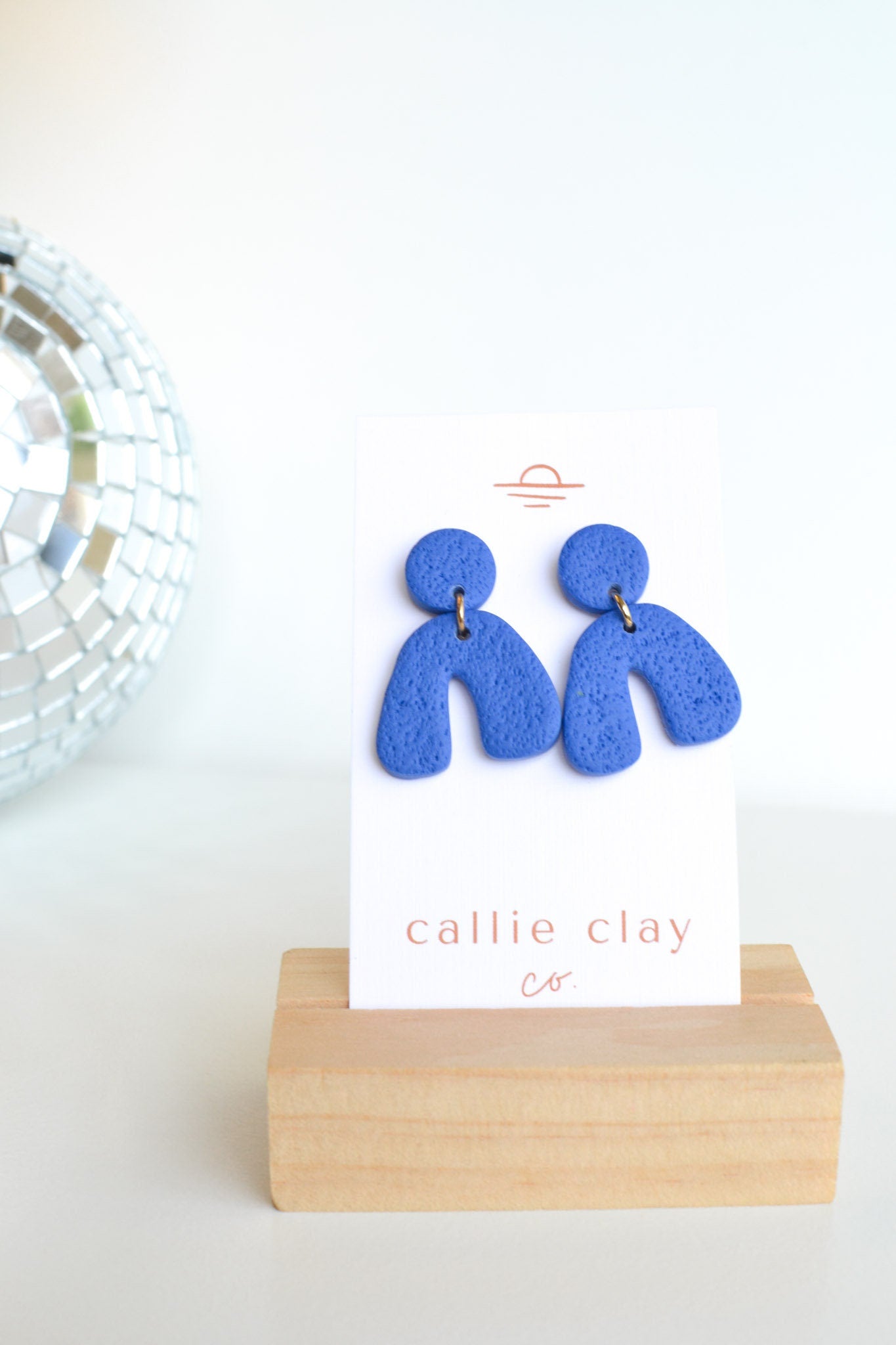 Caroline Arches, Textured Blue, Handmade Clay Statement Earrings, Modern, Hypoallergenic Titanium Posts