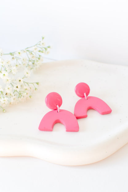 Caroline Arches, Hot Pink, Handmade Clay Statement Earrings, Modern, Hypoallergenic Titanium Posts