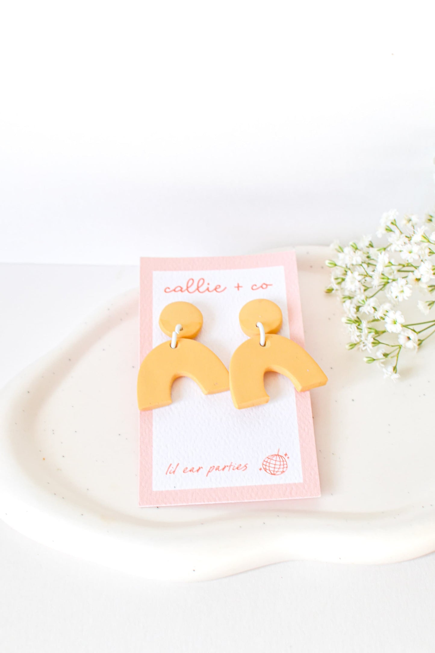 Caroline Arches, Mustard Yellow, Handmade Clay Statement Earrings, Modern, Hypoallergenic Titanium Posts