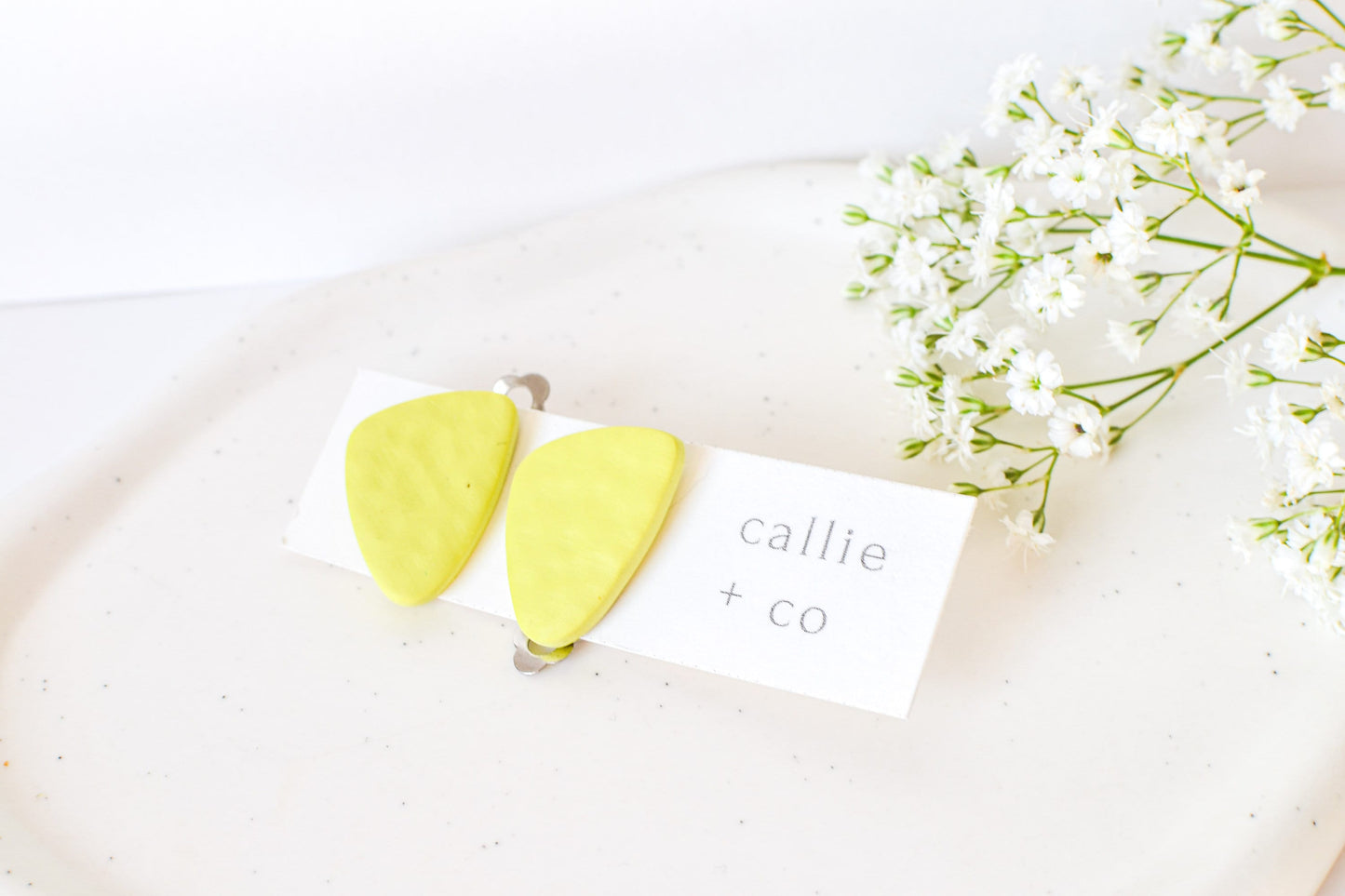 Clip-On Earrings, Abstract Lime Green, Polymer Clay Earrings, Lightweight, Handmade, Modern